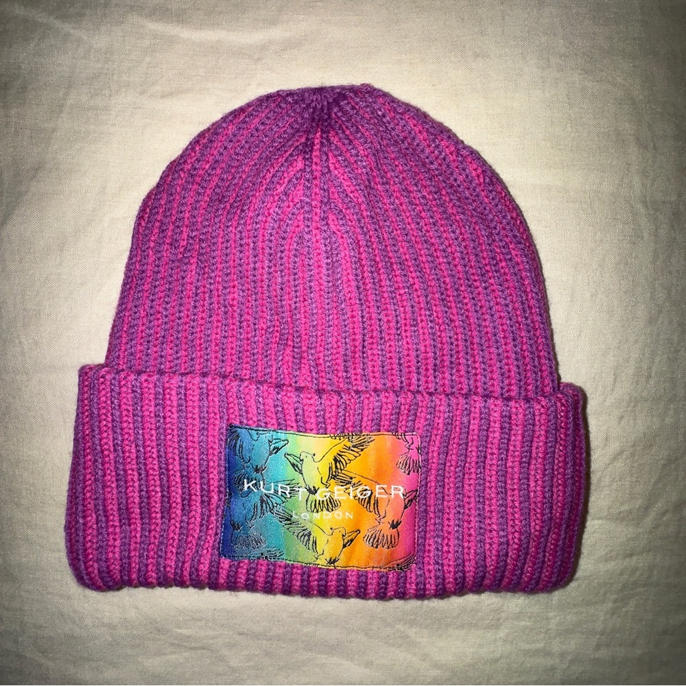 Kurt Geiger London Pink Purple Ribbed Women Beanie